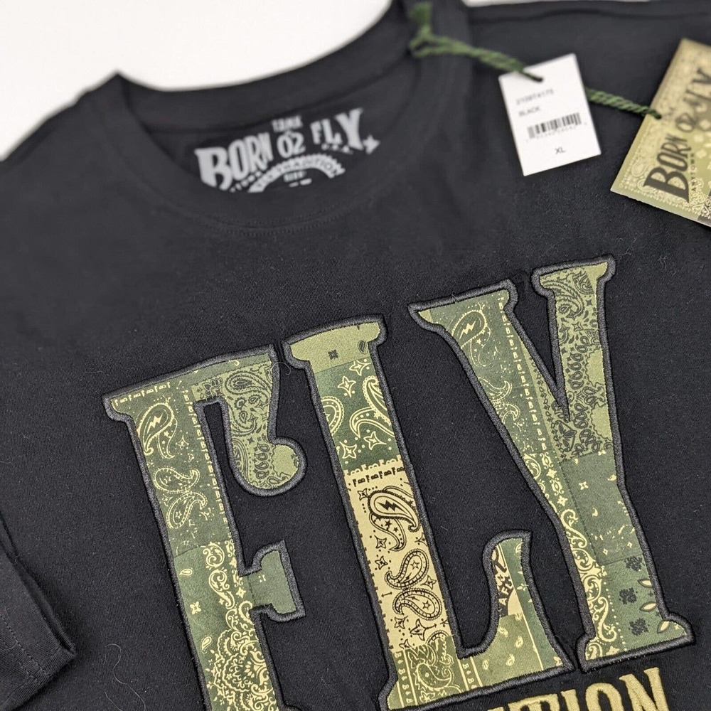 Born Fly Women's Size XL Short‎ Sleeve Embroidered Green Paisley T-shirt